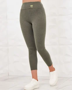 Royalfashion Zielone damskie ciepłe legginsy z haftem