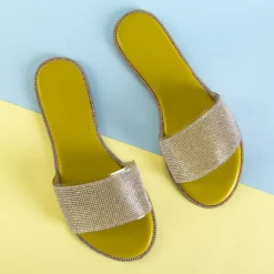 Royalfashion Zielone damskie klapki z cyrkoniami Verina