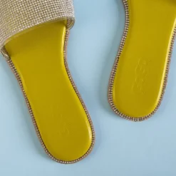 Royalfashion Zielone damskie klapki z cyrkoniami Verina