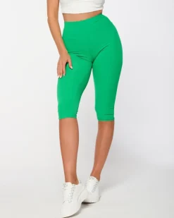 Royalfashion Zielone damskie prążkowane legginsy kolarki