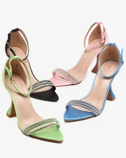 Royalfashion Zielone damskie sandałki na szpilce z ozdobnymi cyrkoniami Manestri