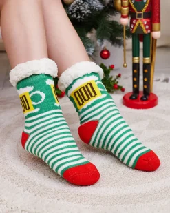 Royalfashion Zielone damskie skarpetki ze świątecznym wzorem