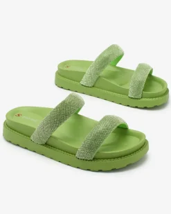 Royalfashion Zielone damskie klapki z cyrkoniami Sparkle Sliders