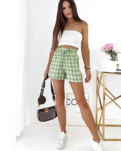 Royalfashion Zielone krótkie spodenki damskie w kratę