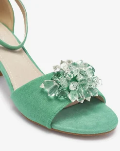 Royalfashion Zielone sandały damskie na słupku z ozdobnymi kryształkami Cerosso