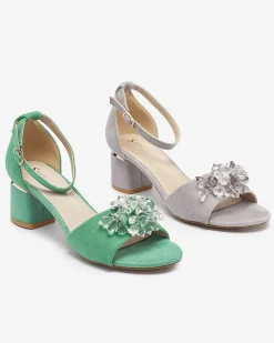 Royalfashion Zielone sandały damskie na słupku z ozdobnymi kryształkami Cerosso