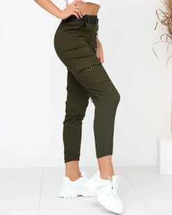 Royalfashion Zielone spodnie cargo ocieplane z kieszeniami