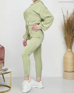 Royalfashion Zielony damski komplet sportowy bluza i legginsy