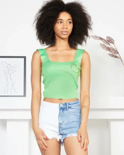 Royalfashion Zielony damski crop top na ramiączkach