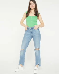 Royalfashion Zielony damski top z cyrkoniami a'la guziki