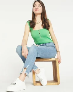 Royalfashion Zielony damski top z cyrkoniami a'la guziki