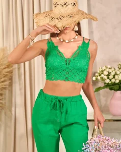 Royalfashion Zielony koronkowy top damski