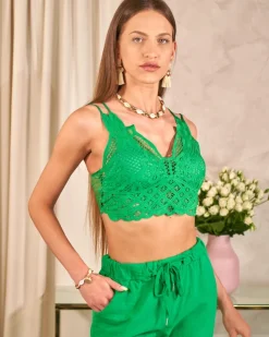 Royalfashion Zielony koronkowy top damski
