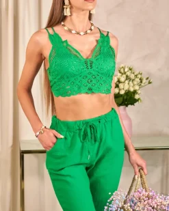 Royalfashion Zielony koronkowy top damski