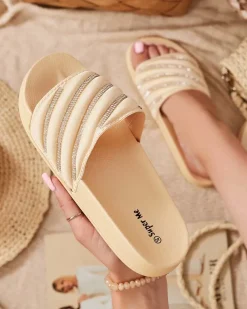 Royalfashion Złote damskie klapki z cyrkoniami Mytaris