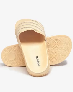 Royalfashion Złote damskie klapki z cyrkoniami Mytaris