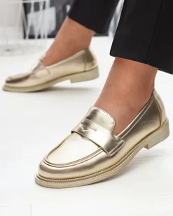 Royalfashion Złote mokasyny damskie z eko skóry Zibom