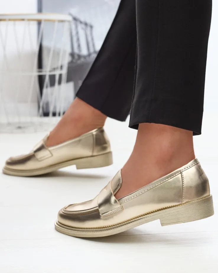 Royalfashion Złote mokasyny damskie z eko skóry Zibom