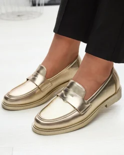 Royalfashion Złote mokasyny damskie z eko skóry Zibom