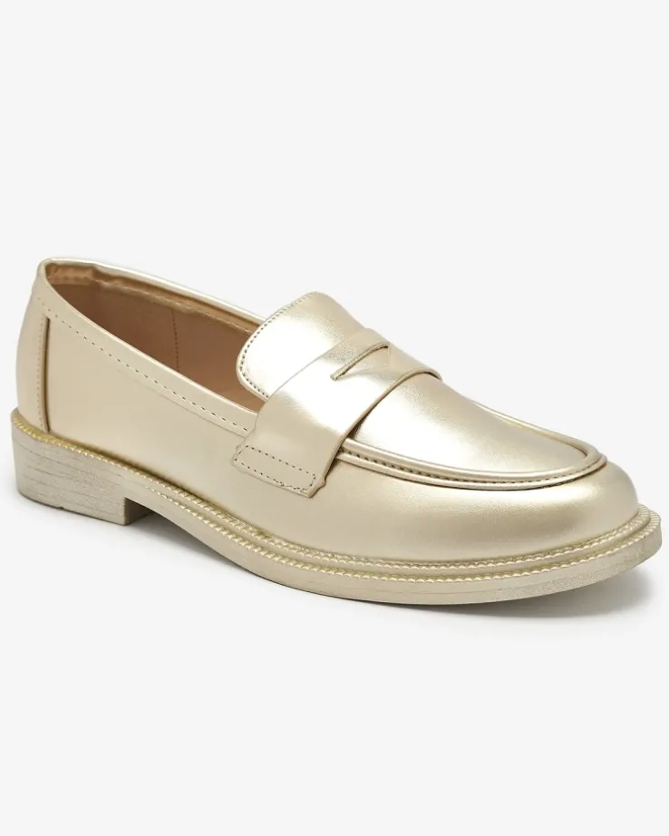 Royalfashion Złote mokasyny damskie z eko skóry Zibom