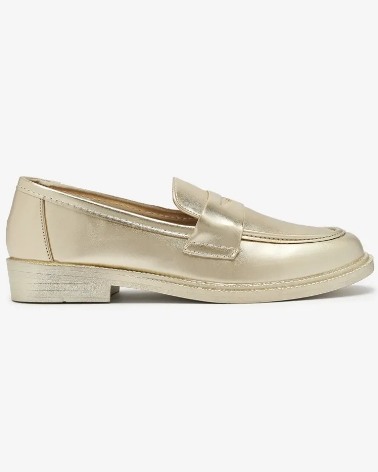 Royalfashion Złote mokasyny damskie z eko skóry Zibom
