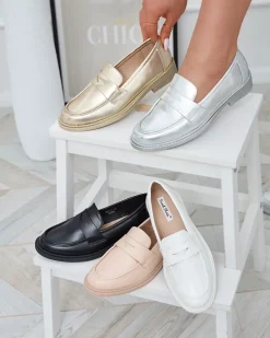 Royalfashion Złote mokasyny damskie z eko skóry Zibom