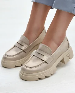 Royalfashion Złote mokasyny damskie z eko skóry Sepop