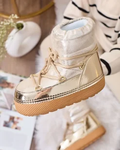 Royalfashion Złote śniegowce damskie sznurowane Yevnoie