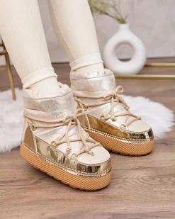 Royalfashion Złote śniegowce damskie sznurowane Yevnoie