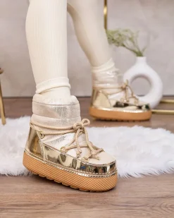 Royalfashion Złote śniegowce damskie sznurowane Yevnoie