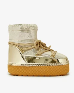 Royalfashion Złote śniegowce damskie sznurowane Yevnoie
