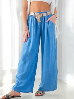 Royalfashion Zwiewne szerokie spodnie damskie z paskiem