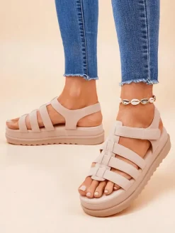 Sandaly Royalfashion - Caligae Beżowe Zamszowe na Platformie - Idealne na Lato i Wiosnę