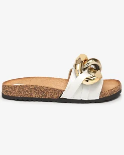 Sandały damskie Athenis Bianco Royalfashion – skóra ekologiczna, złoty łańcuch