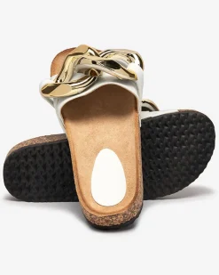 Sandały damskie Athenis Bianco Royalfashion – skóra ekologiczna, złoty łańcuch