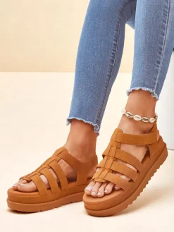 Sandały damskie Callista Camel na platformie Royalfashion skóra ekologiczna