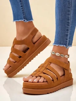 Sandały damskie Callista Camel na platformie Royalfashion skóra ekologiczna