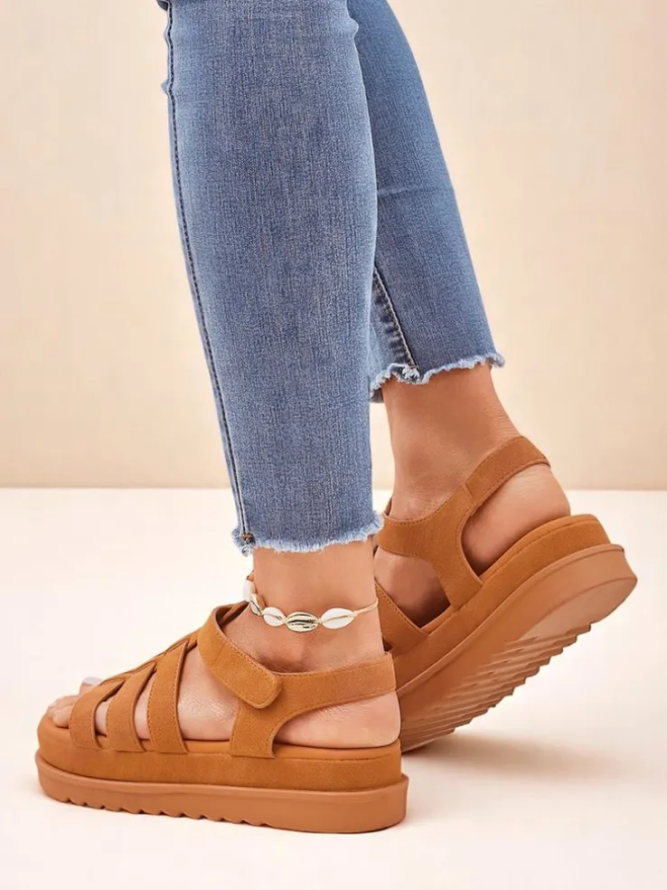 Sandały damskie Callista Camel na platformie Royalfashion skóra ekologiczna