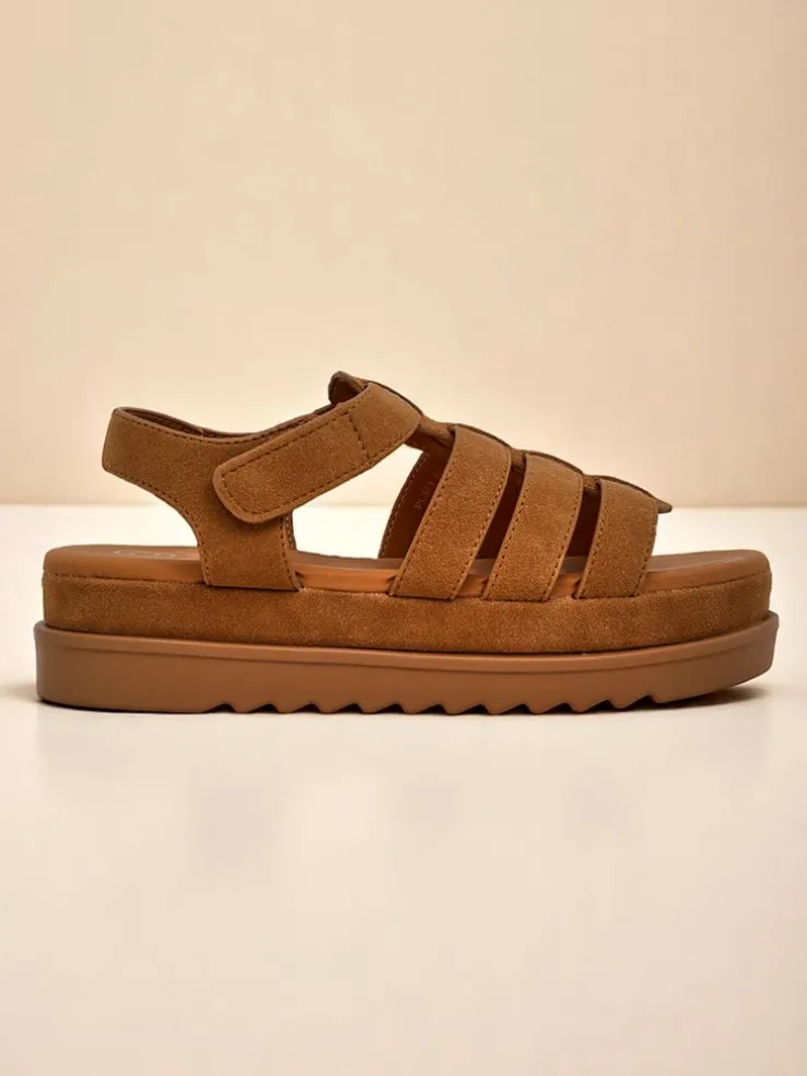 Sandały damskie Callista Camel na platformie Royalfashion skóra ekologiczna