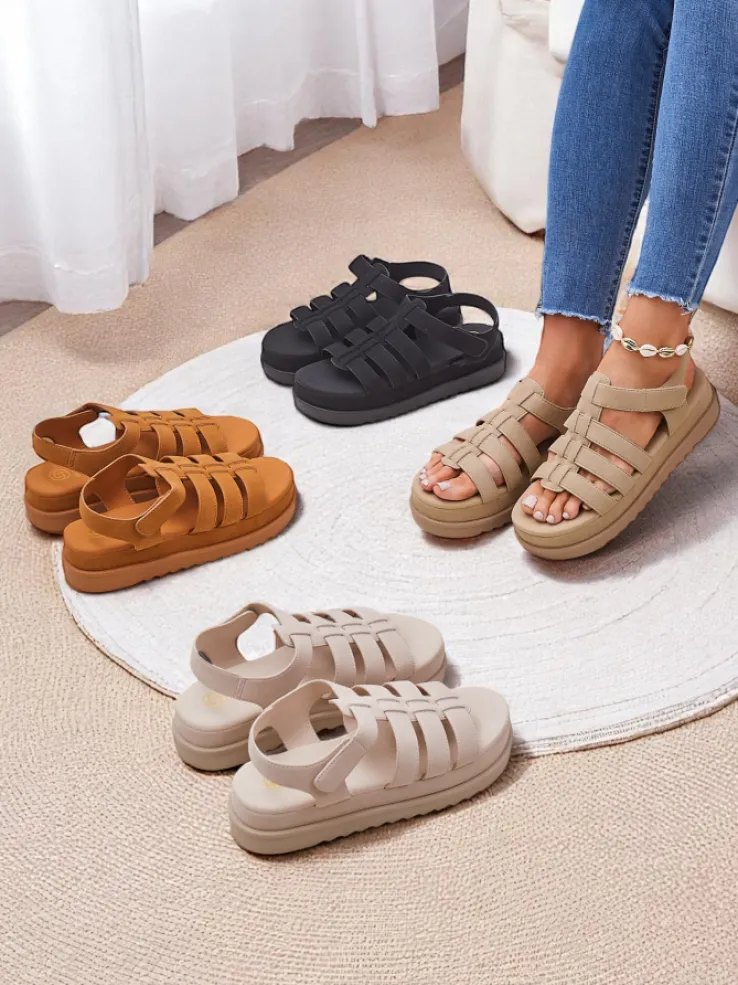 Sandały damskie Callista Camel na platformie Royalfashion skóra ekologiczna