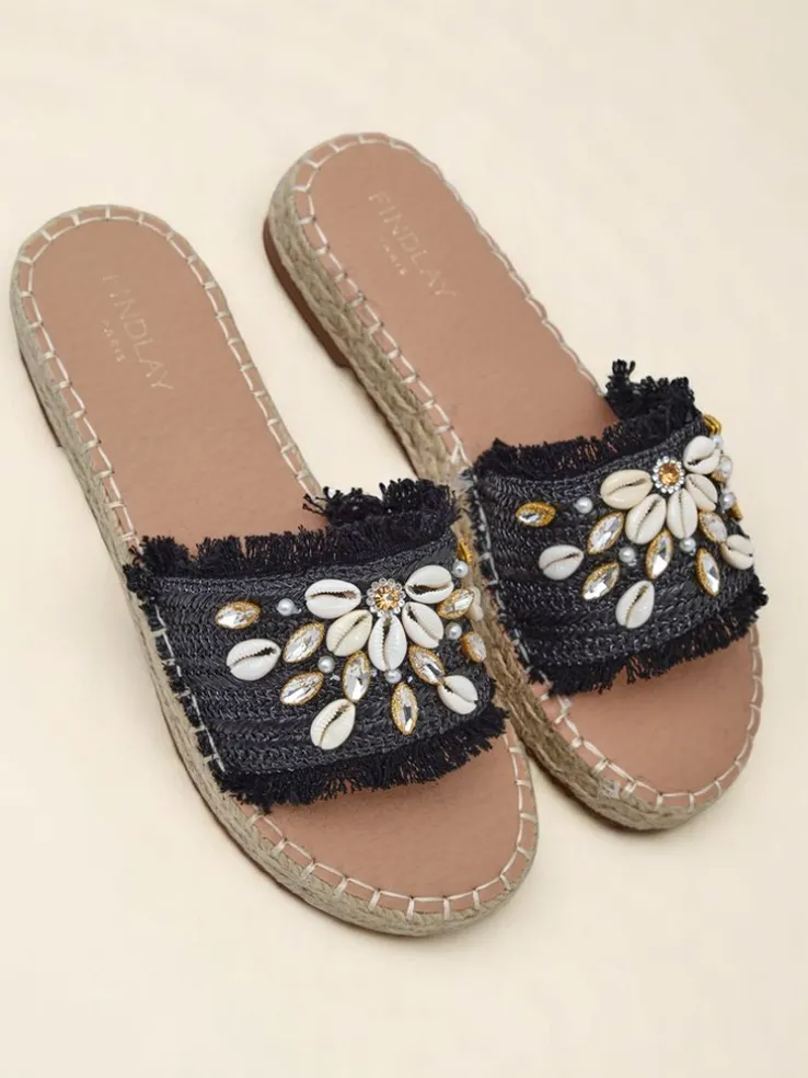 Sandały damskie Royalfashion Helena Decor czarne espadryle z muszelkami