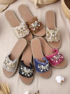 Sandały damskie Royalfashion Helena Decor czarne espadryle z muszelkami