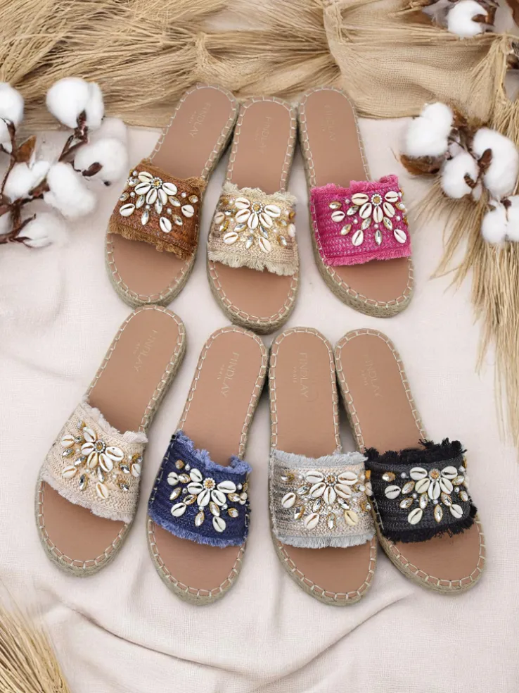 Sandały damskie Royalfashion Helena Decor czarne espadryle z muszelkami