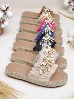 Sandały damskie Royalfashion Helena Decor czarne espadryle z muszelkami