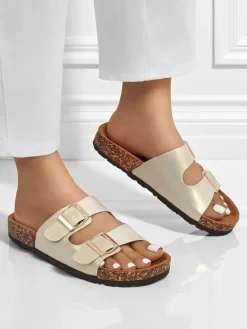 Sandały damskie Royalfashion Aurelia gold – płaskie klapki z eko skóry (rozmiar 39)