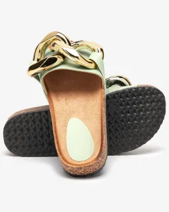 Sandały damskie Thalia Royalfashion zielone z łańcuchem na płaskiej podeszwie