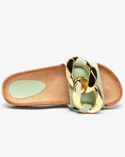 Sandały damskie Thalia Royalfashion zielone z łańcuchem na płaskiej podeszwie