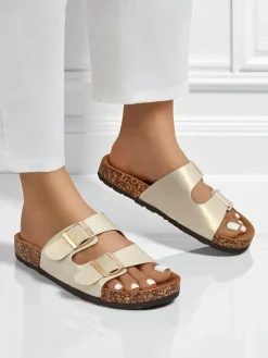 Sandały damskie złote Ariadne Eco z płaską podeszwą na lato