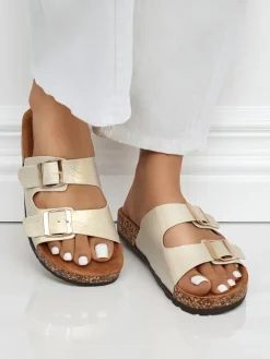 Sandały damskie złote Ariadne Eco z płaską podeszwą na lato