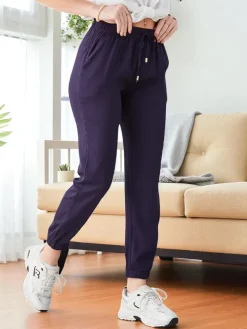 Sofía Granatowe Spodnie Długie z Lyocellu